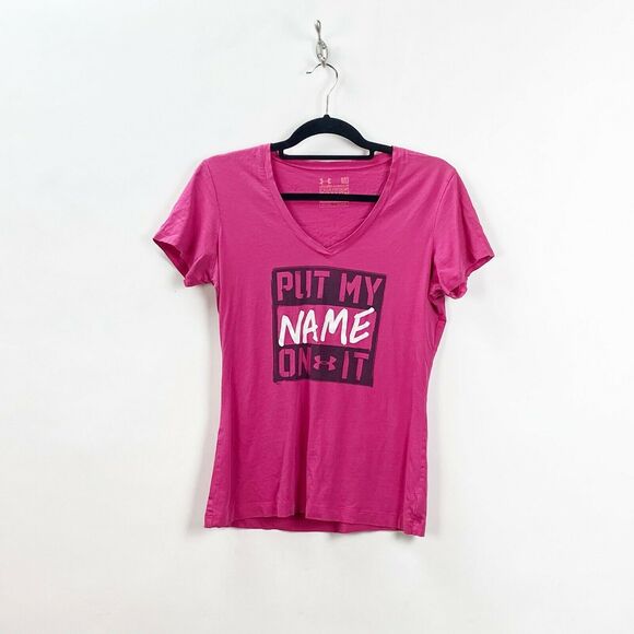 Under Armour Medium Womens Pink Graphic V-neck Tee - Picture 1 of 8